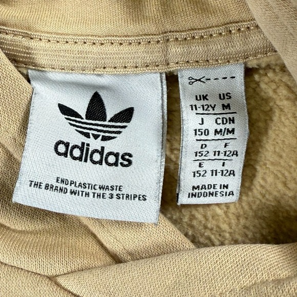 Adidas Hooded Sweatshirt Boy's Youth Size Medium Beige Kangaroo Pocket, Logo - Picture 6 of 8